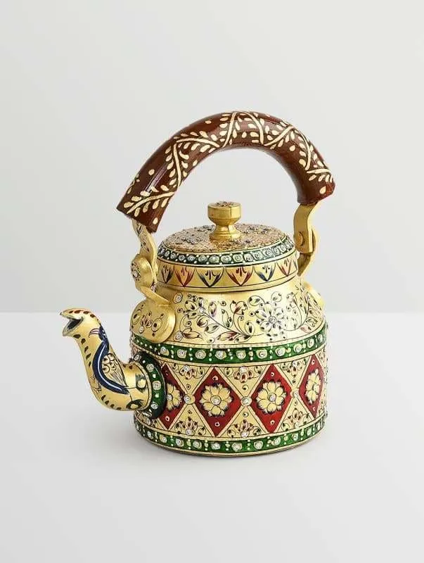 Handpainted Kaushalam Royal Jaipur Teapot in Aluminium Yellow