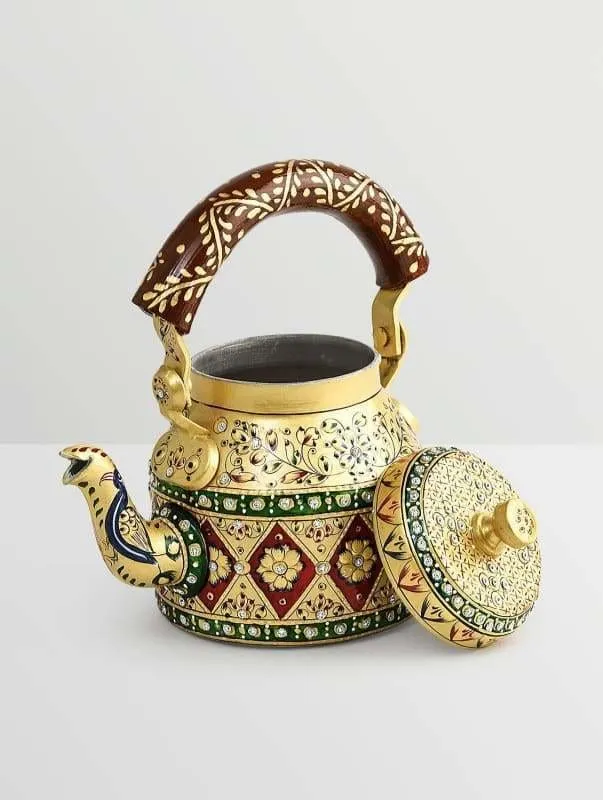 Handpainted Kaushalam Royal Jaipur Teapot in Aluminium Yellow