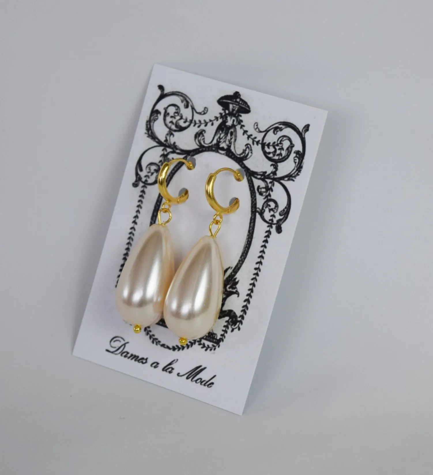 Hoop and Pearl Earrings - Extra Large Teardrop