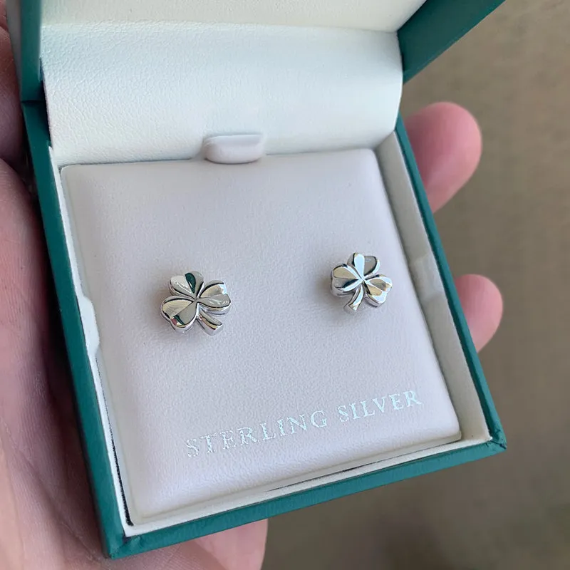 Irish Shamrock Stud Earrings - Sterling Silver