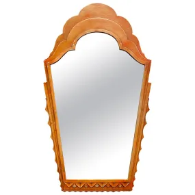 Italian Art Deco Wall Mirror with Silver Leafed Layered Wood