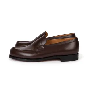 J.M. Weston Boxcalf Leather 180 Loafer: Dark Brown