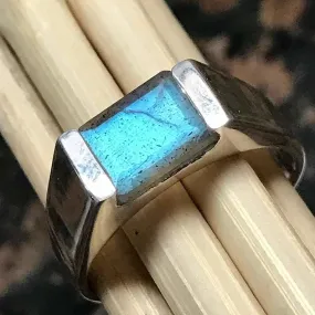 Labradorite Gemstone Men's Solid 925 Silver Ring, Handcrafted Signet Jewelry