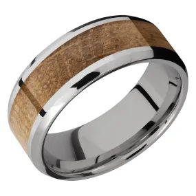 Lashbrook 8MM Titanium Men Wedding Band with a Whiskey Barrel Inlay