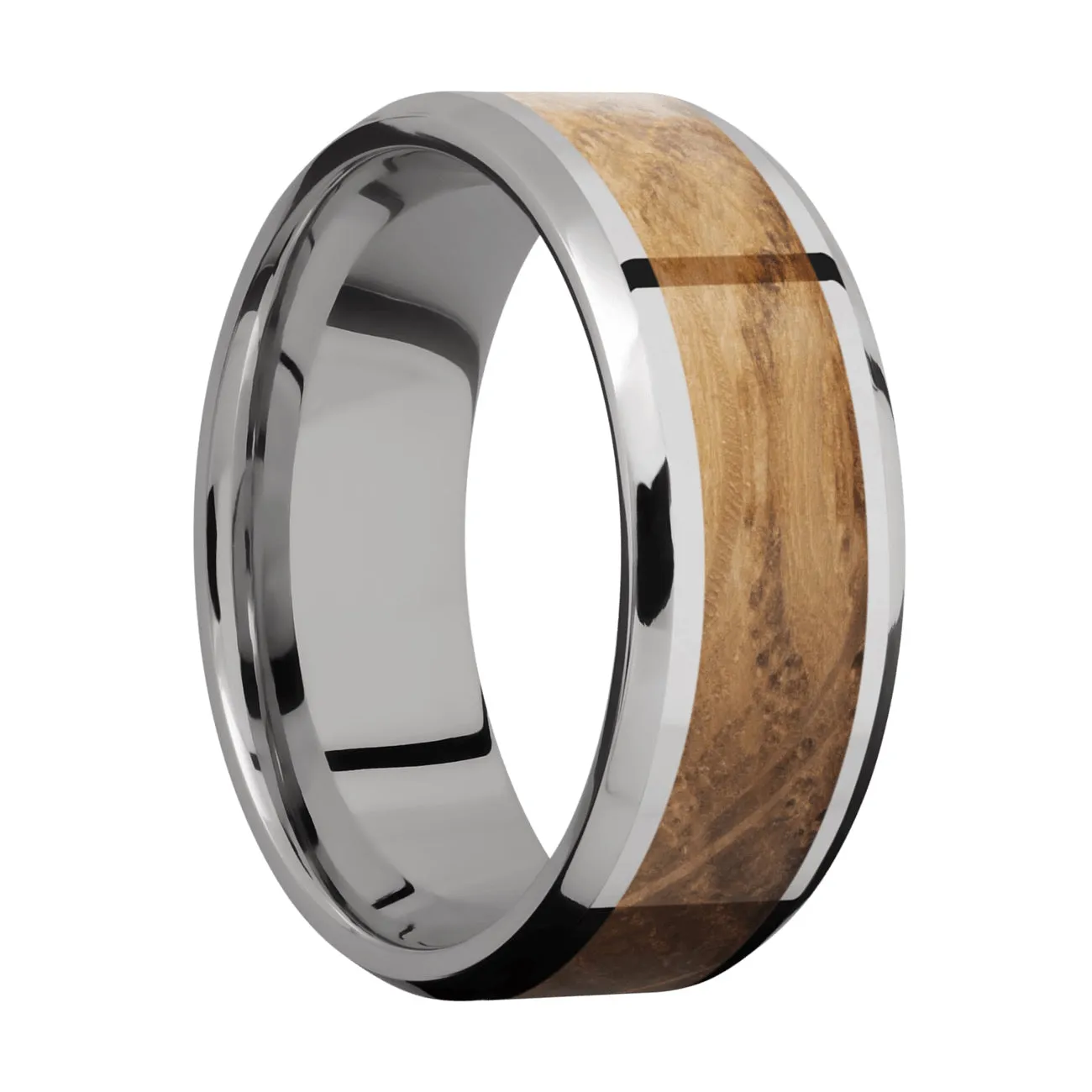 Lashbrook 8MM Titanium Men Wedding Band with a Whiskey Barrel Inlay