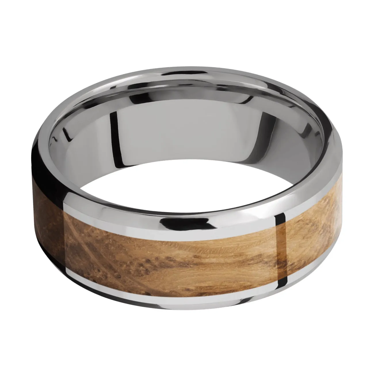 Lashbrook 8MM Titanium Men Wedding Band with a Whiskey Barrel Inlay