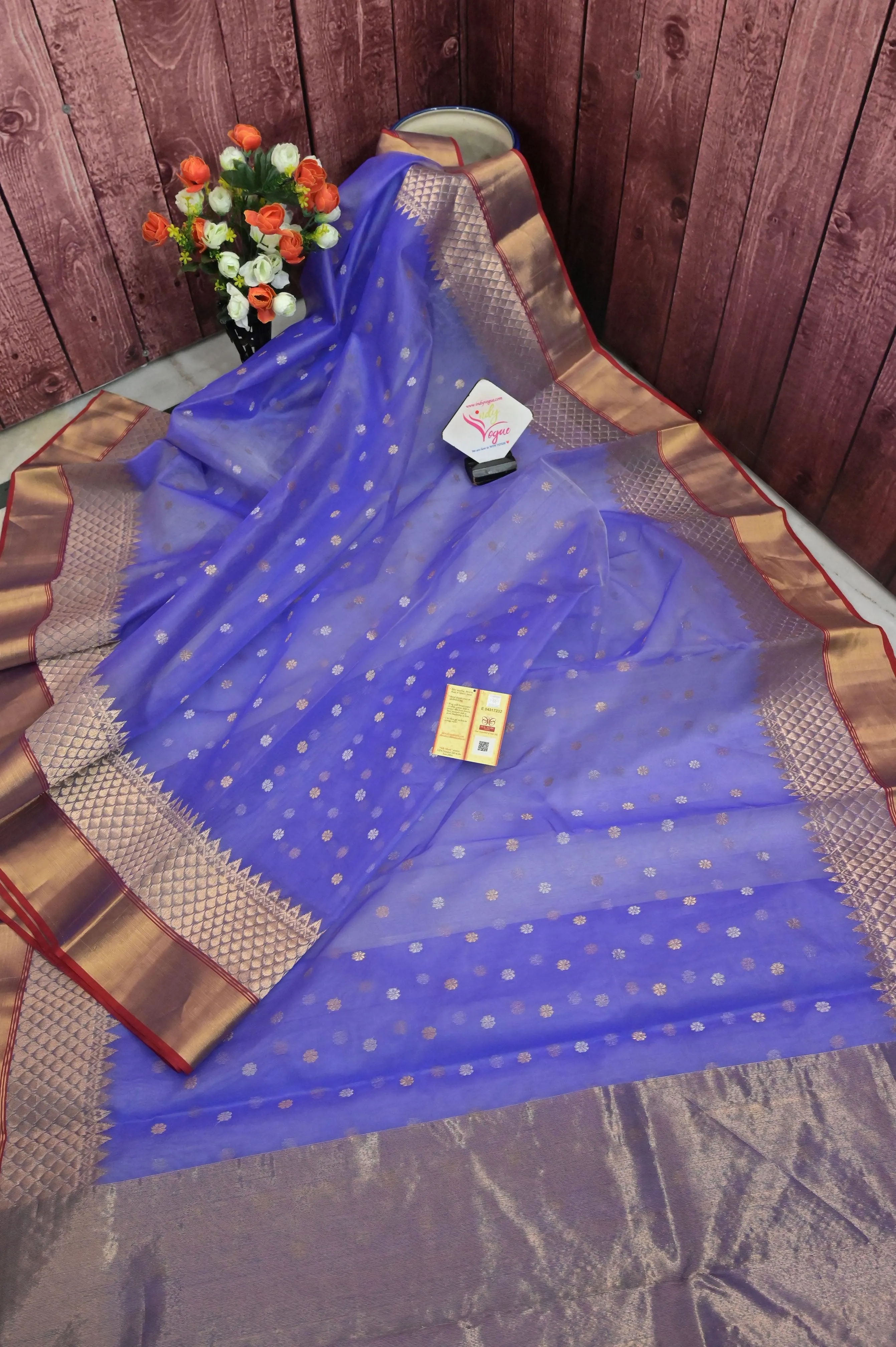 Lavender Color Pure Chanderi Banarasi with Golden and Silver Buti Work