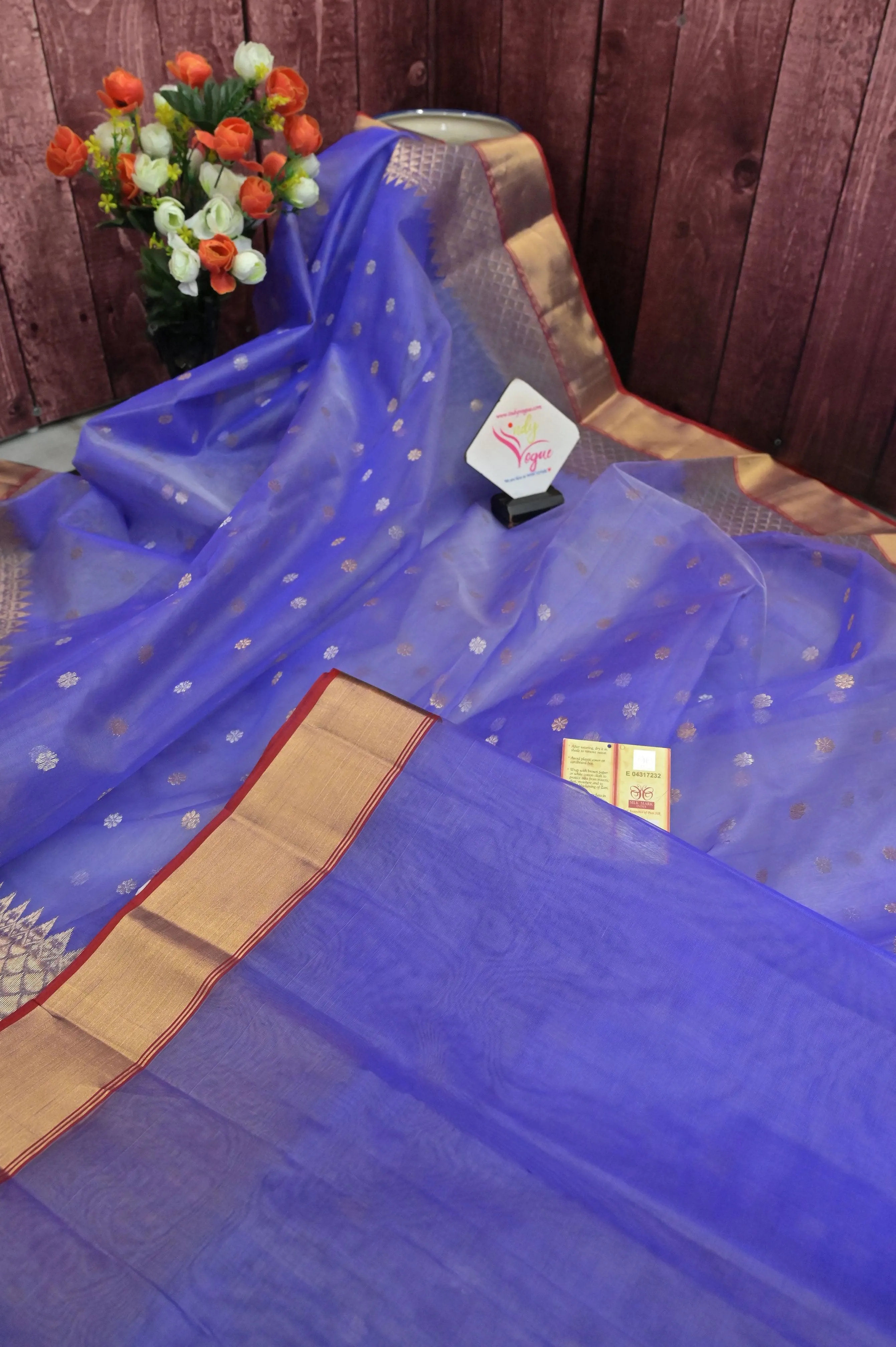 Lavender Color Pure Chanderi Banarasi with Golden and Silver Buti Work