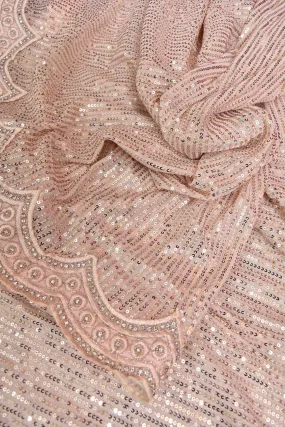 Light Peach Color Designer Net Saree with Sequin Weaving and Scallop Border