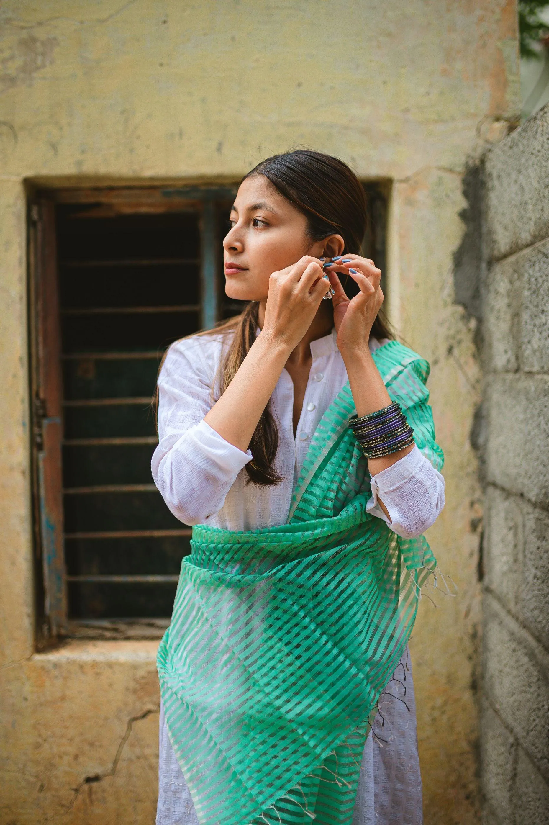 Maheswari handloom stole - Green