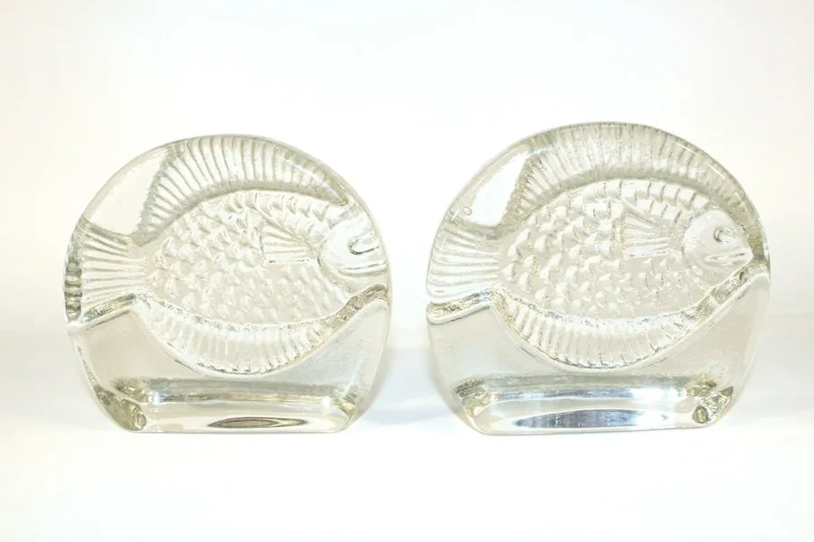 Mid-century Fish Bookends in Art Glass