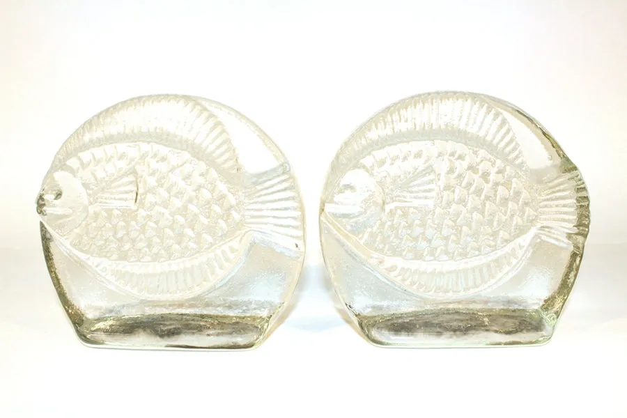 Mid-century Fish Bookends in Art Glass