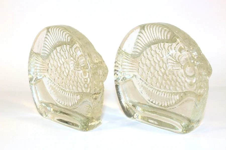 Mid-century Fish Bookends in Art Glass