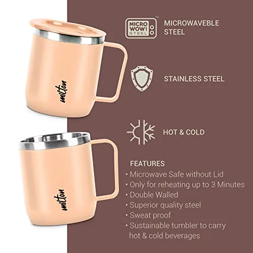 MILTON Star Gift Set, Double Walled Stainless Steel Mug with Lid, Set of 2, 285 ml Each, Peach