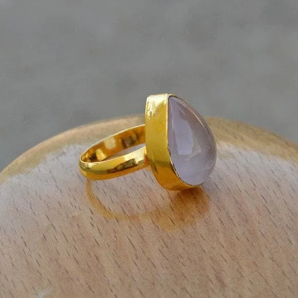 Natural Rose Quartz Sterling Silver Yellow Gold Finished Gift Ring, Birthstone Ring, Rose Quartz Jewelry, Nickel Free