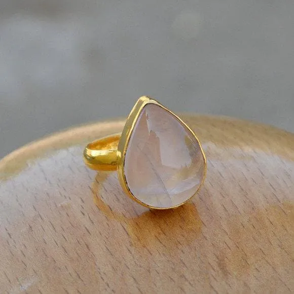 Natural Rose Quartz Sterling Silver Yellow Gold Finished Gift Ring, Birthstone Ring, Rose Quartz Jewelry, Nickel Free