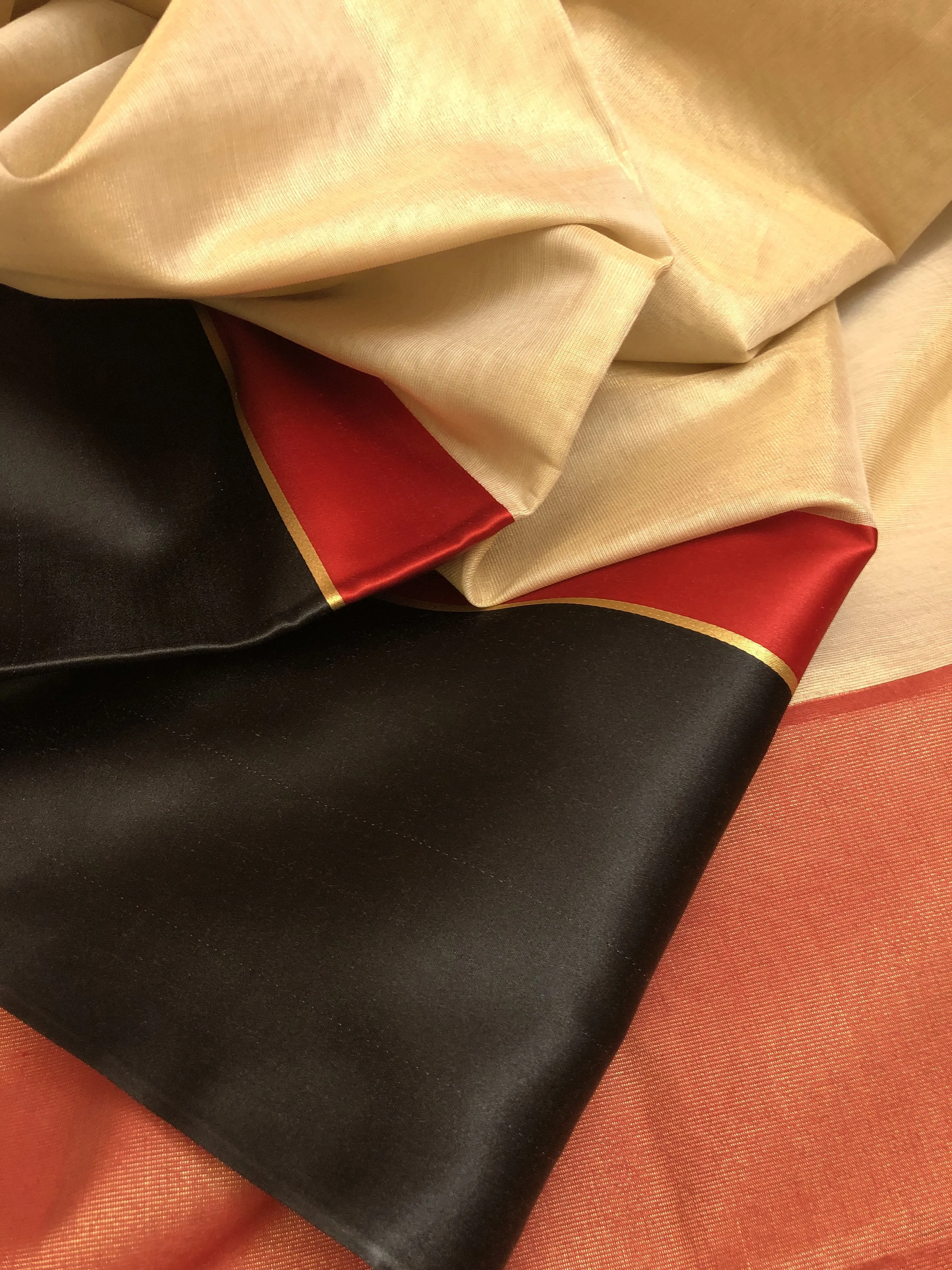 Natural Sand and Black Color Tissue Silk with Satin Border