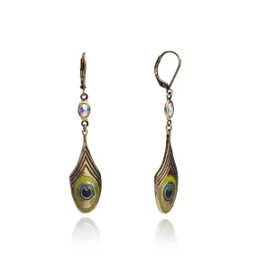 Peacock Feather Earrings: Art Nouveau Style Drop Feather Earrings