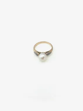 Pearl & Diamond Deco Pinky Ring (14K gold, size 4)