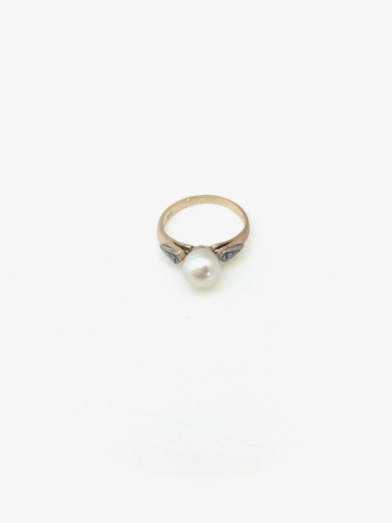 Pearl & Diamond Deco Pinky Ring (14K gold, size 4)