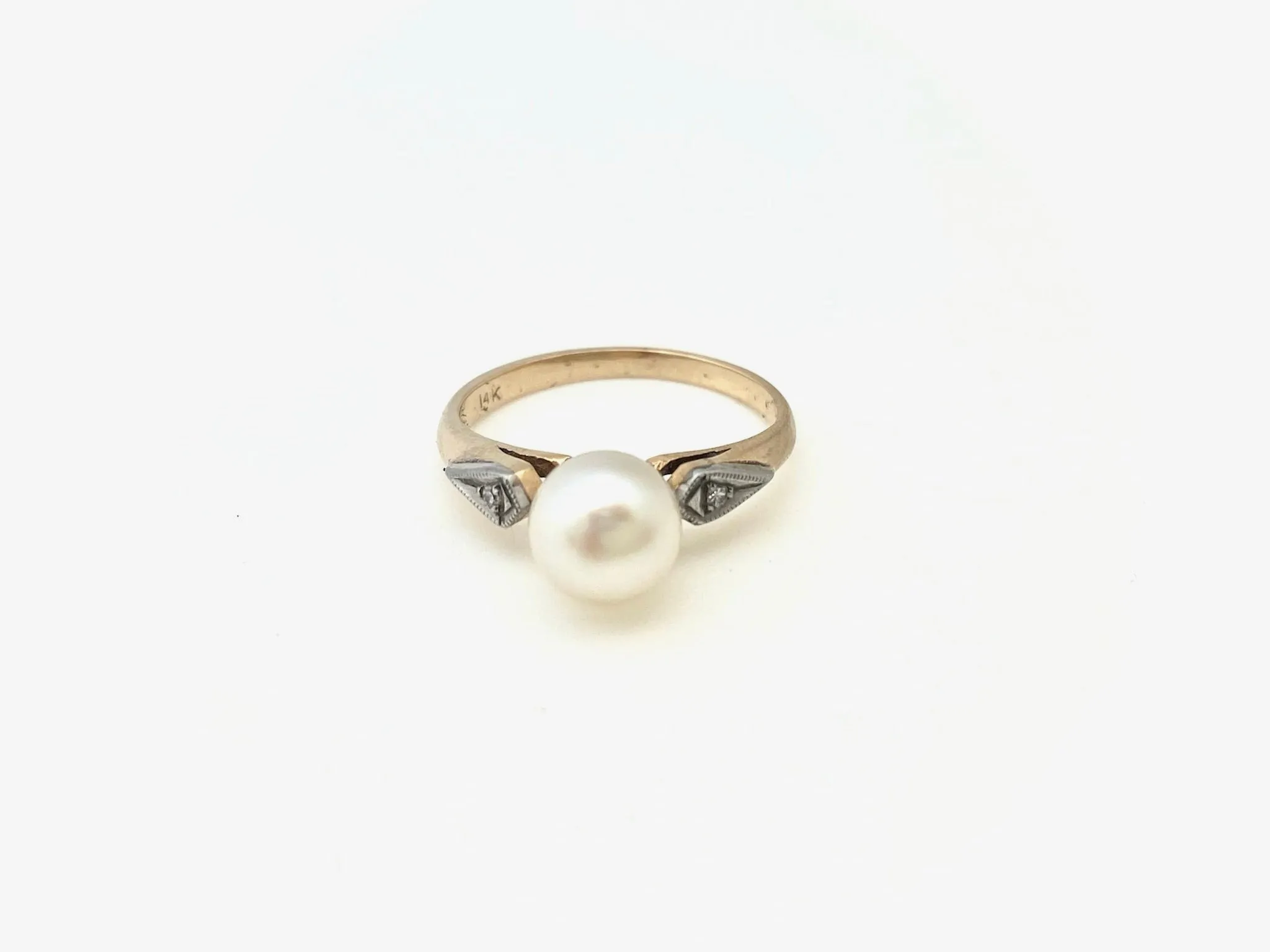 Pearl & Diamond Deco Pinky Ring (14K gold, size 4)