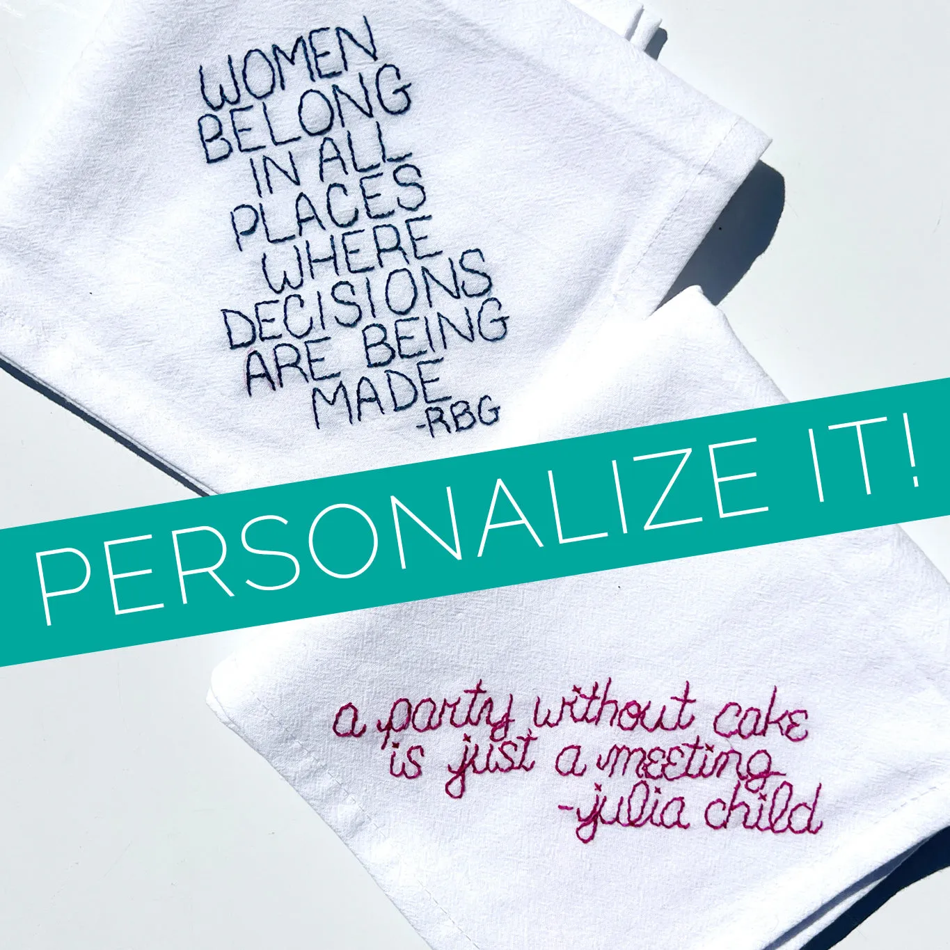 Personalized Hand-Embroidered Tea Towel