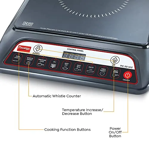 Prestige PIC 20 WIZ 1600W Induction Cooktop(Black, Automatic Whistle Counter, Indian Menu Option)