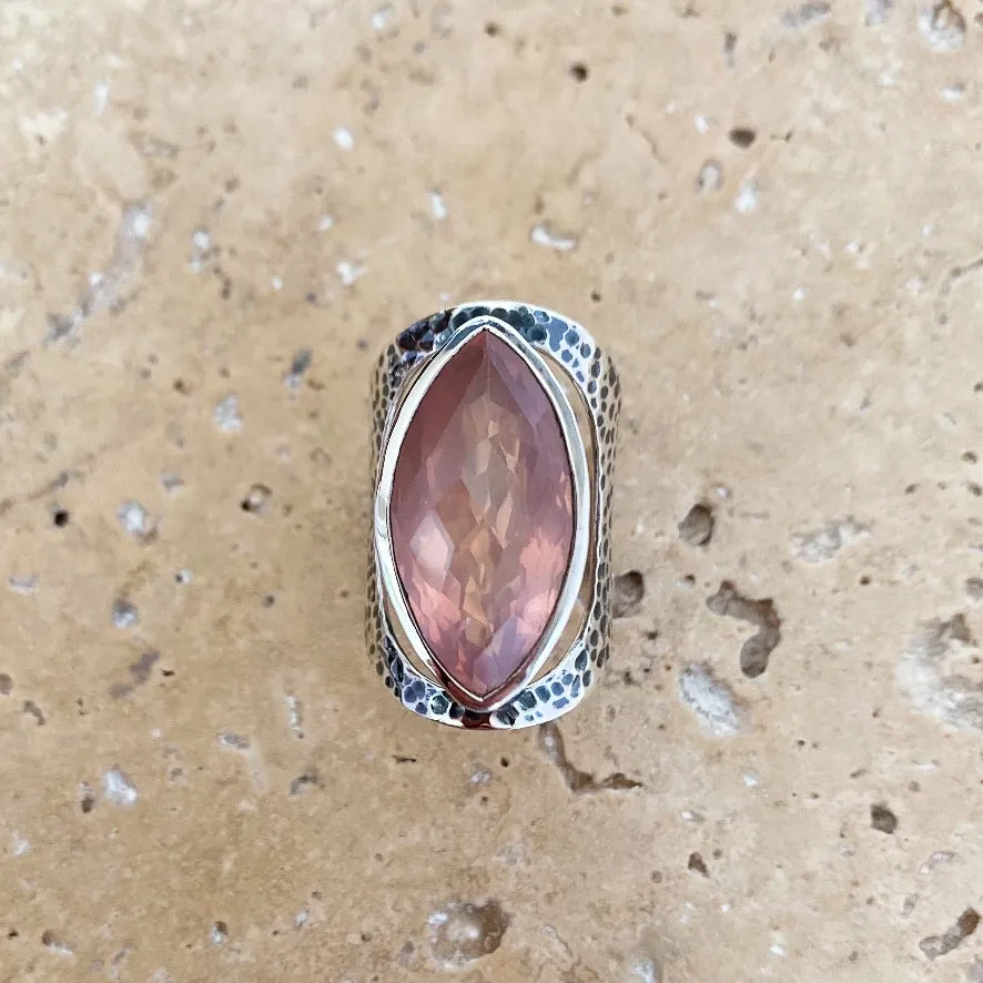 Rose Quartz Ring With Marquise Gemstone - Catalaya