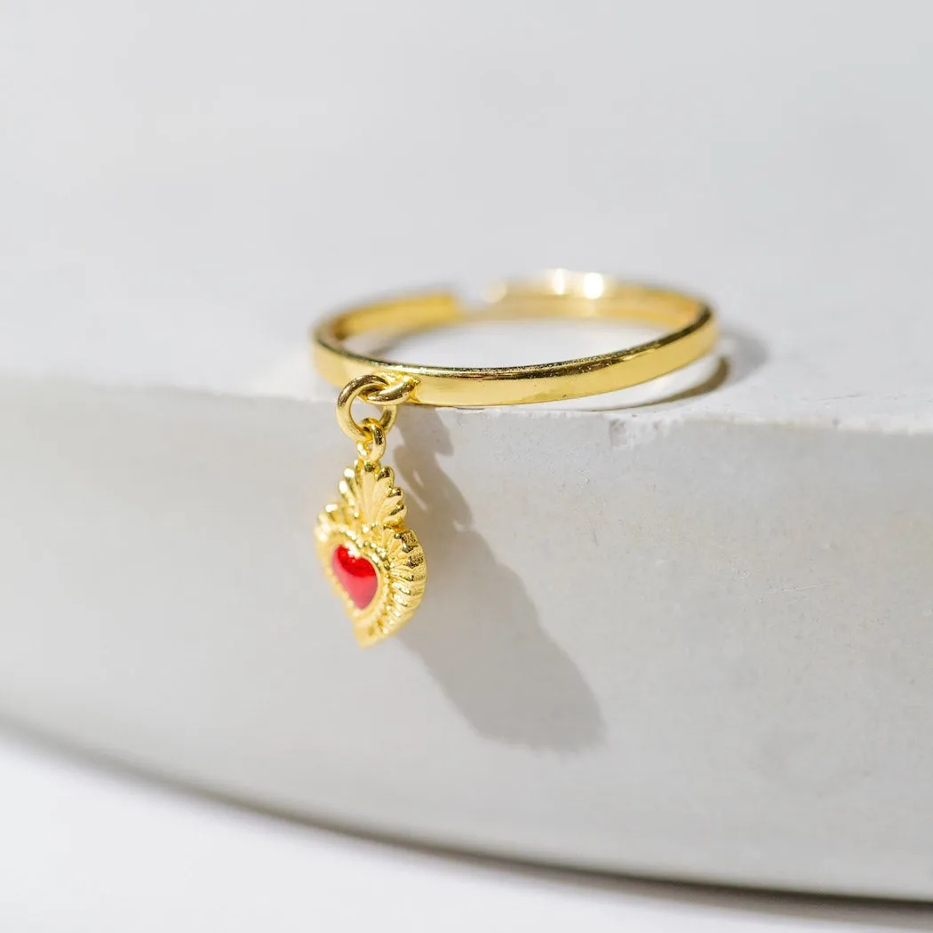 Sacred Heart Charm Ring - Gold