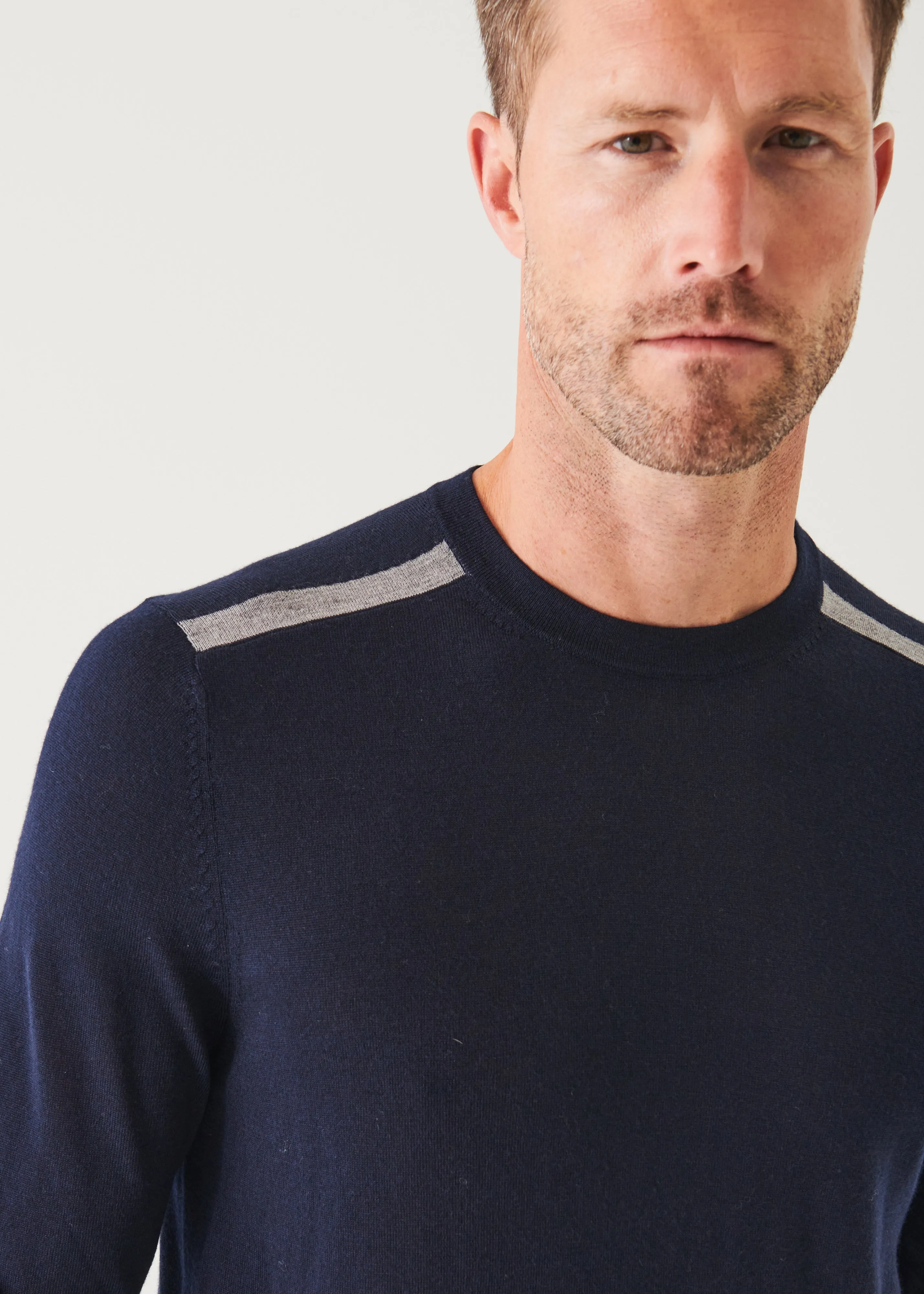 SHOULDER TIPPED MERINO WOOL CREWNECK