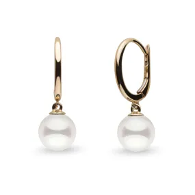 Solid Eternal Collection White Akoya 6.5-7.0 mm Pearl Dangle Earrings