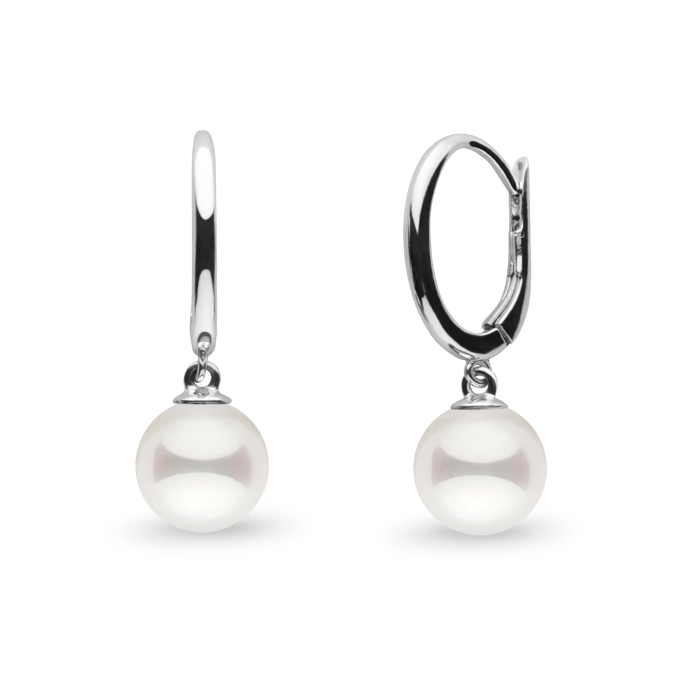 Solid Eternal Collection White Akoya 6.5-7.0 mm Pearl Dangle Earrings