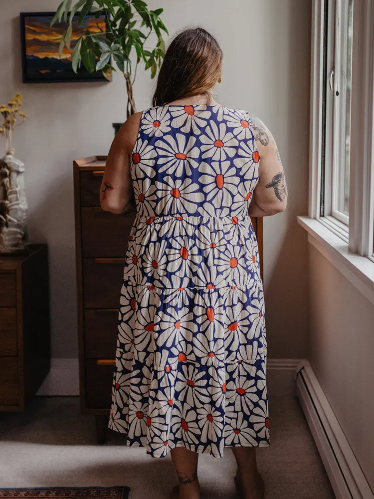 Thais Tiered Sleeveless Plus Size Dress - Navy Floral