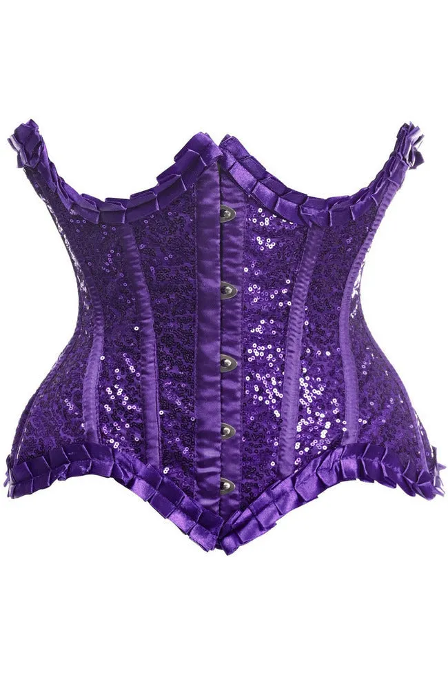 Top Drawer Purple Satin & Sequin Underwire Curvy Cut Steel Boned Waist Cincher Corset