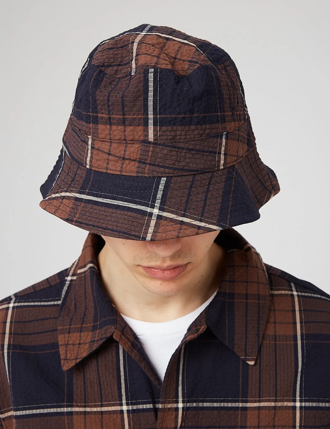 Universal Works Bucket Hat - Brown/Navy Blue