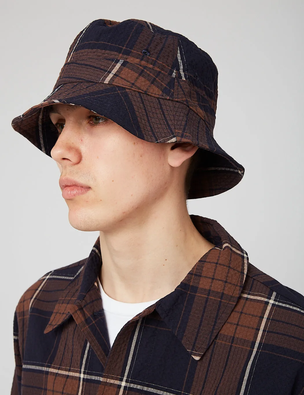 Universal Works Bucket Hat - Brown/Navy Blue