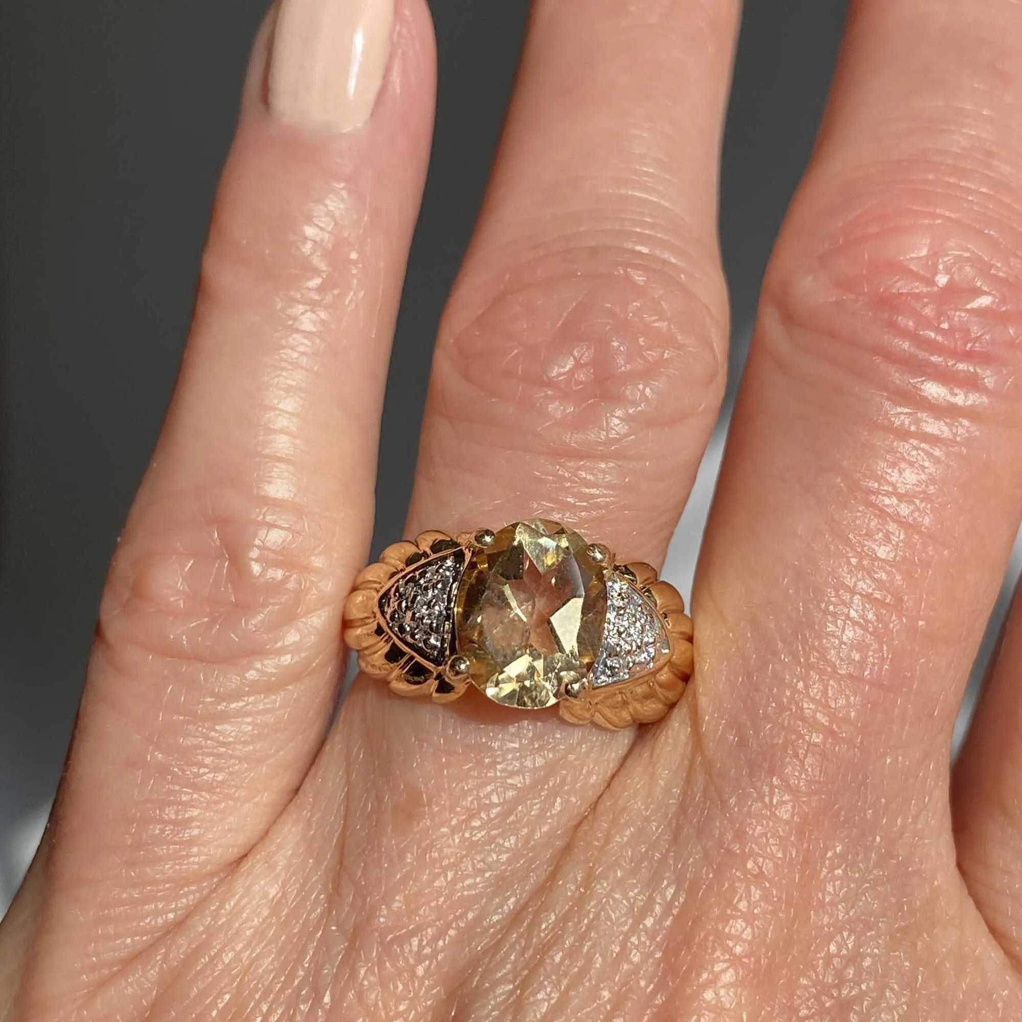 Vintage 14K Gold Illusion Set Diamond Citrine Ring