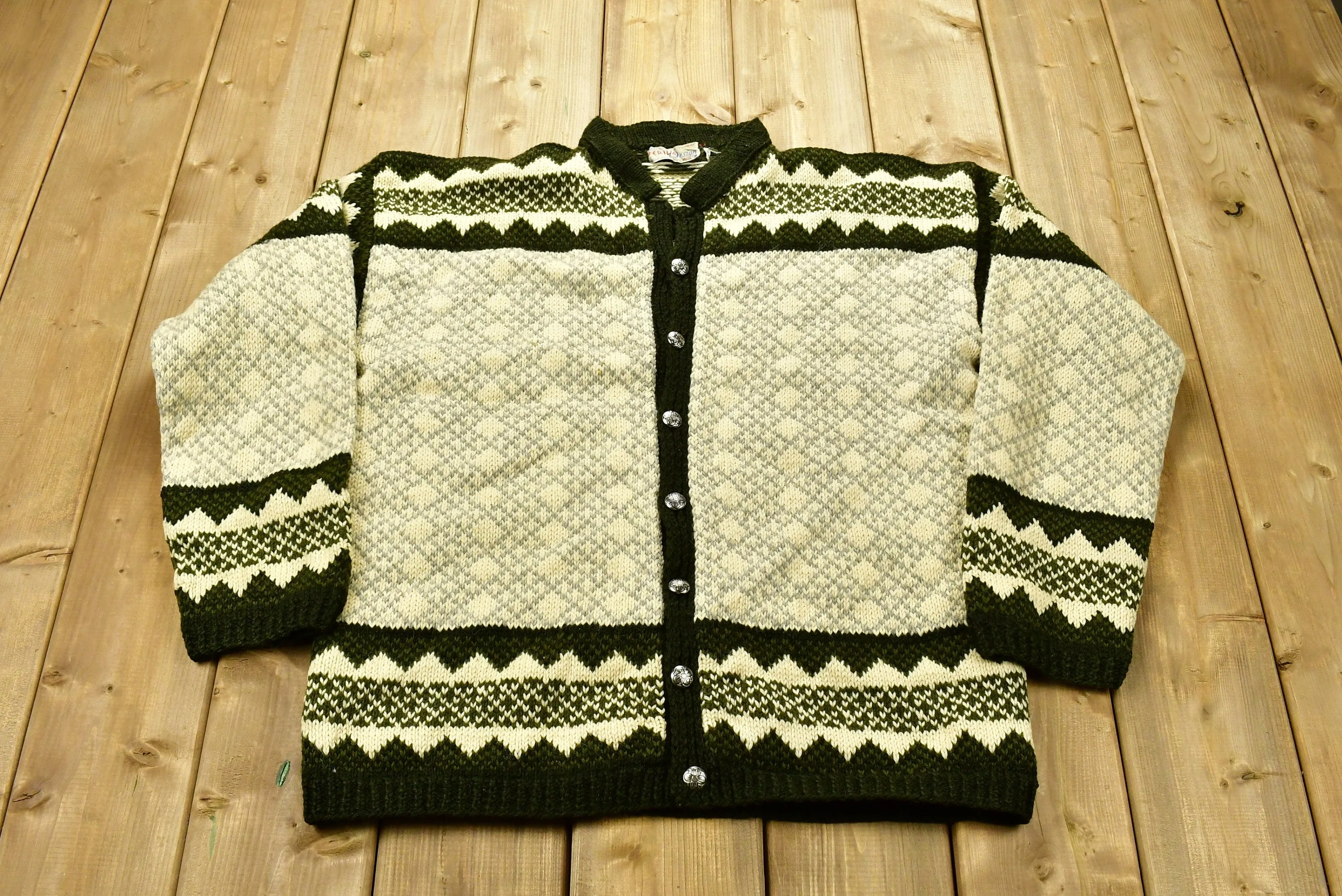 Vintage 1970s Peril Design 100% Wool Knitted Sweater / Vintage 90s  / All Over Pattern / Outdoor / Knit In Norway / Abstract Graphic