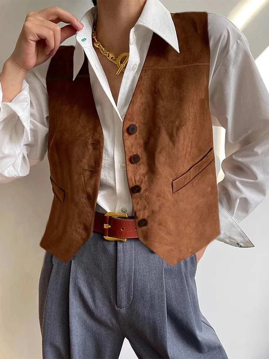 Vintage-Inspired Women's Suede Vest in Brown