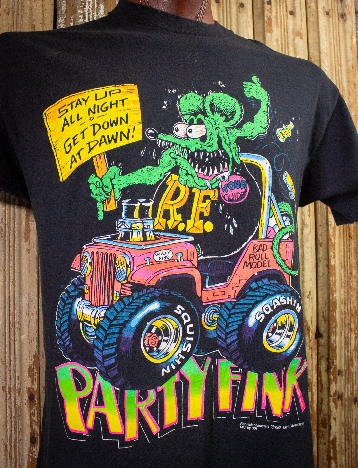 Vintage Rat Fink Party Fink Graphic T Shirt 1991 Black Large