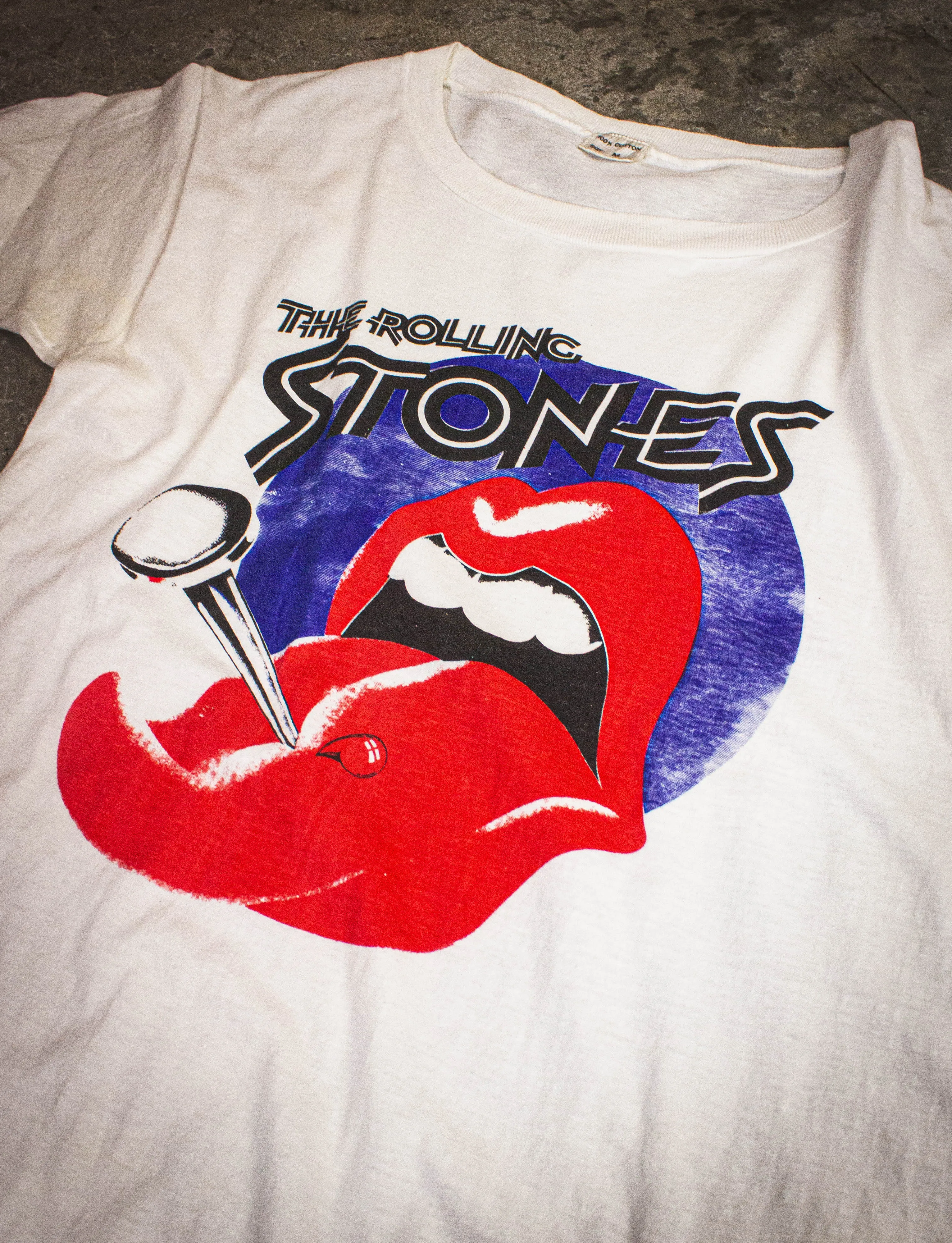 Vintage Rolling Stones Tongue Spike Concert T Shirt 70s White Small