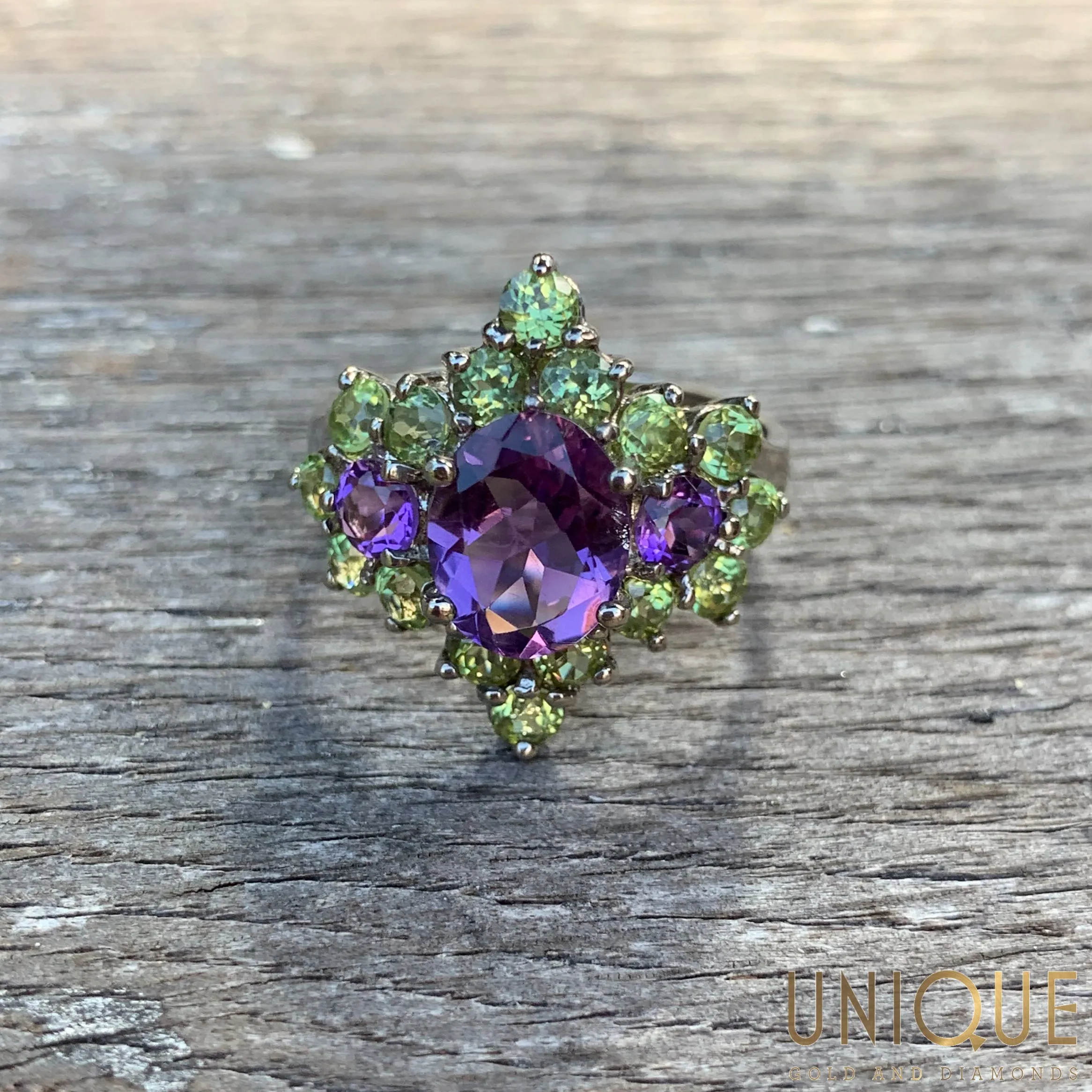 Vintage Sterling Silver Amethyst And Peridot Ring