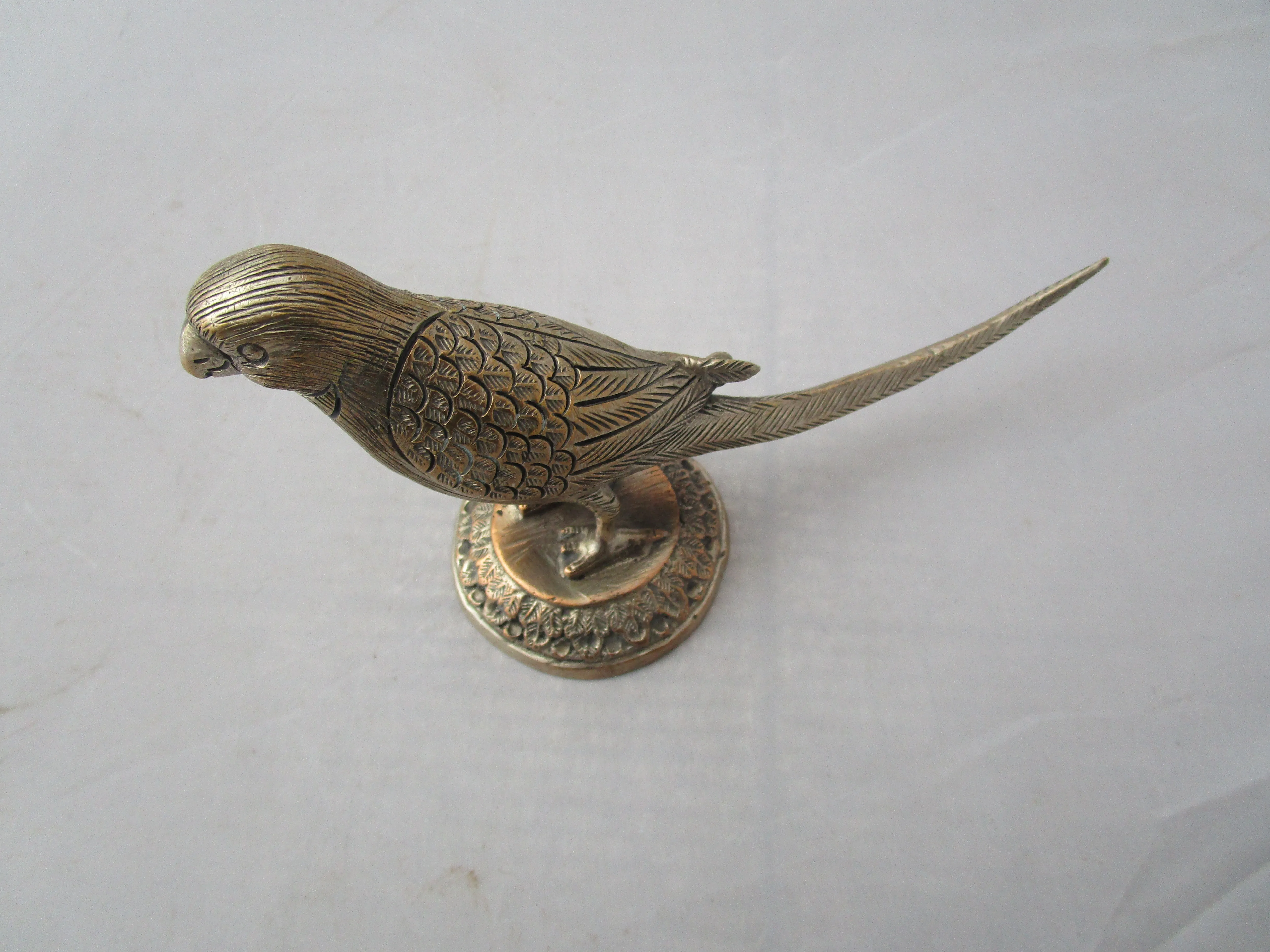 White Metal Parakeet Figurine Paperweight Vintage Mid Century c1960