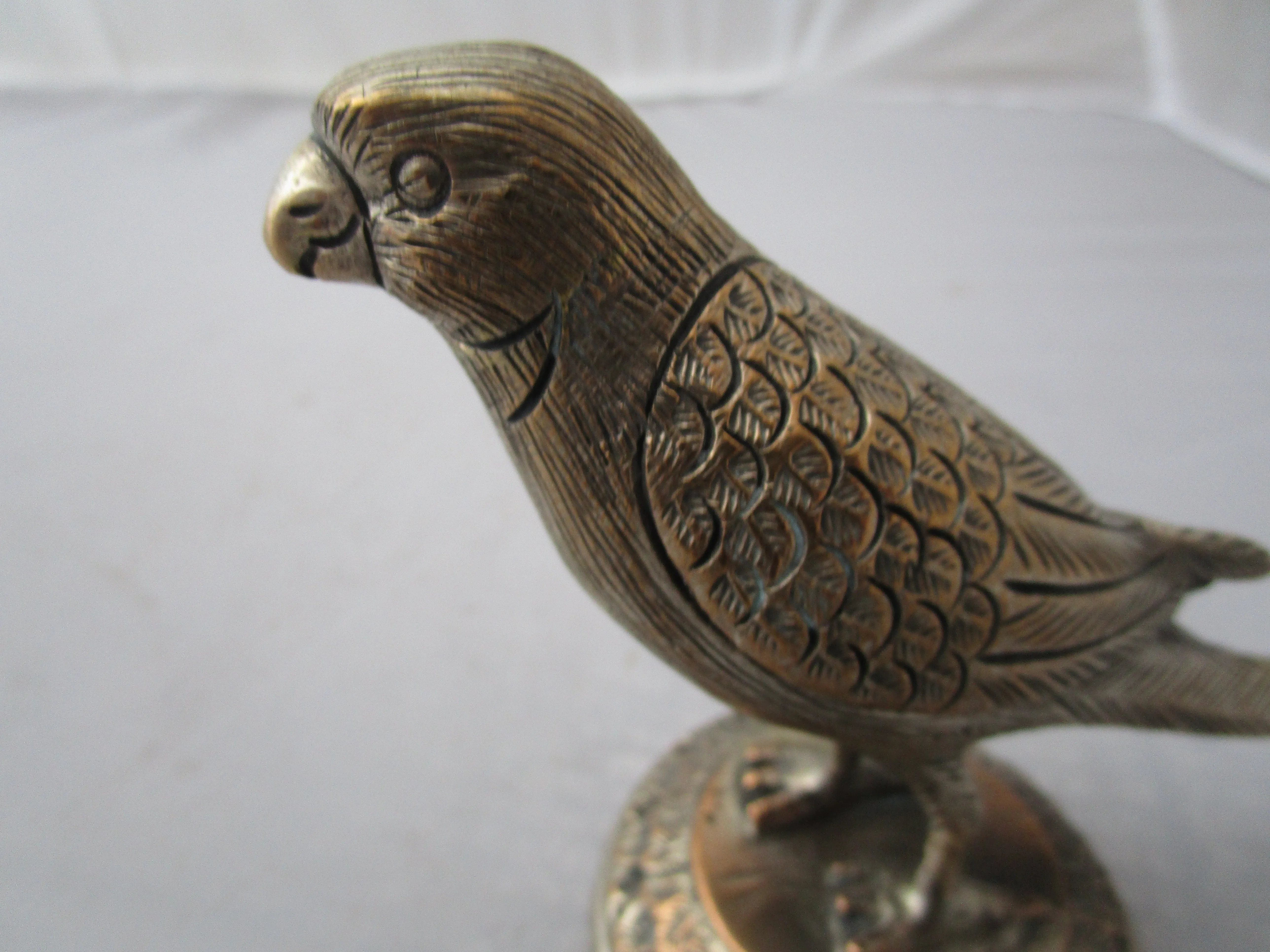 White Metal Parakeet Figurine Paperweight Vintage Mid Century c1960