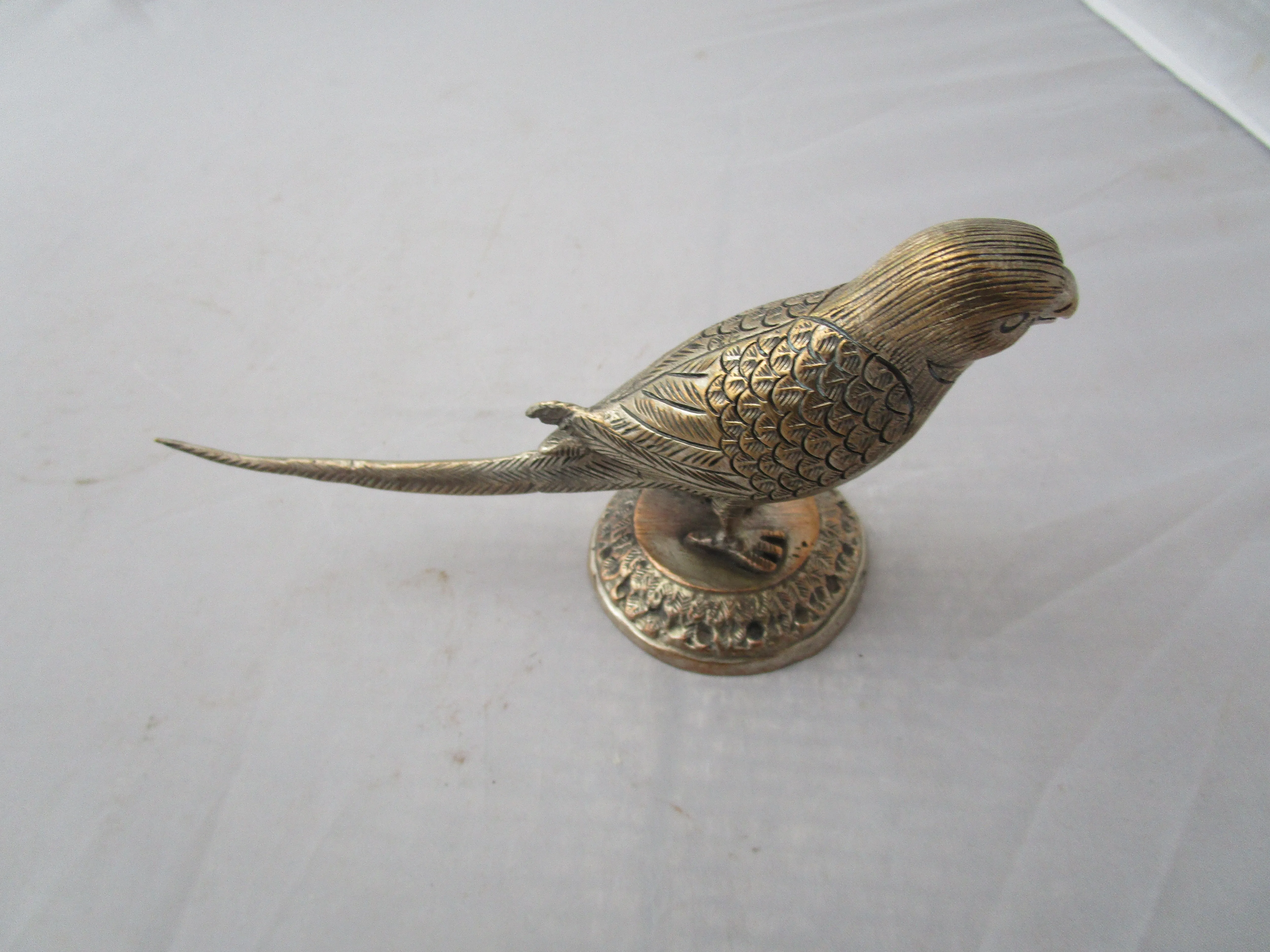 White Metal Parakeet Figurine Paperweight Vintage Mid Century c1960