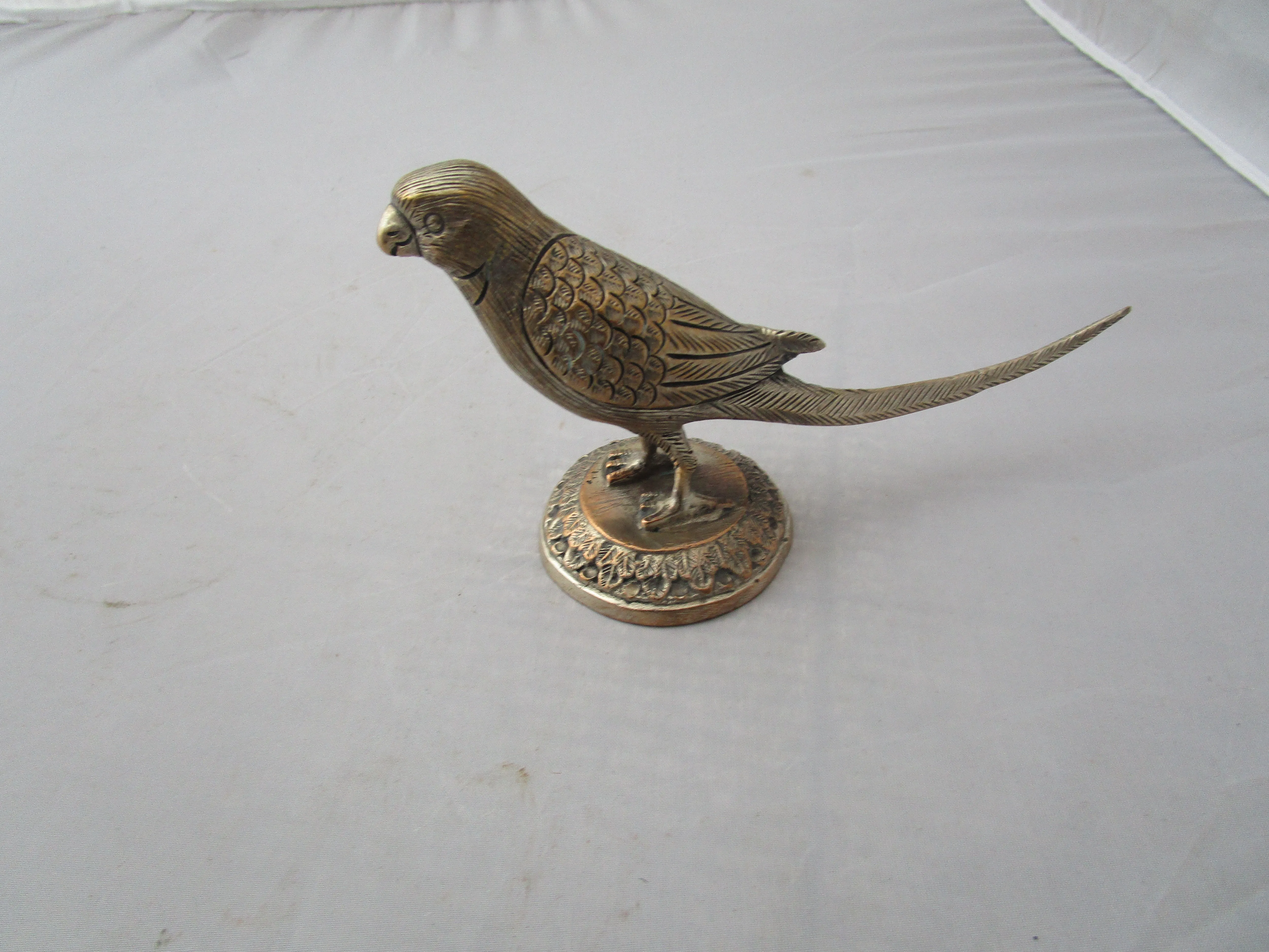 White Metal Parakeet Figurine Paperweight Vintage Mid Century c1960