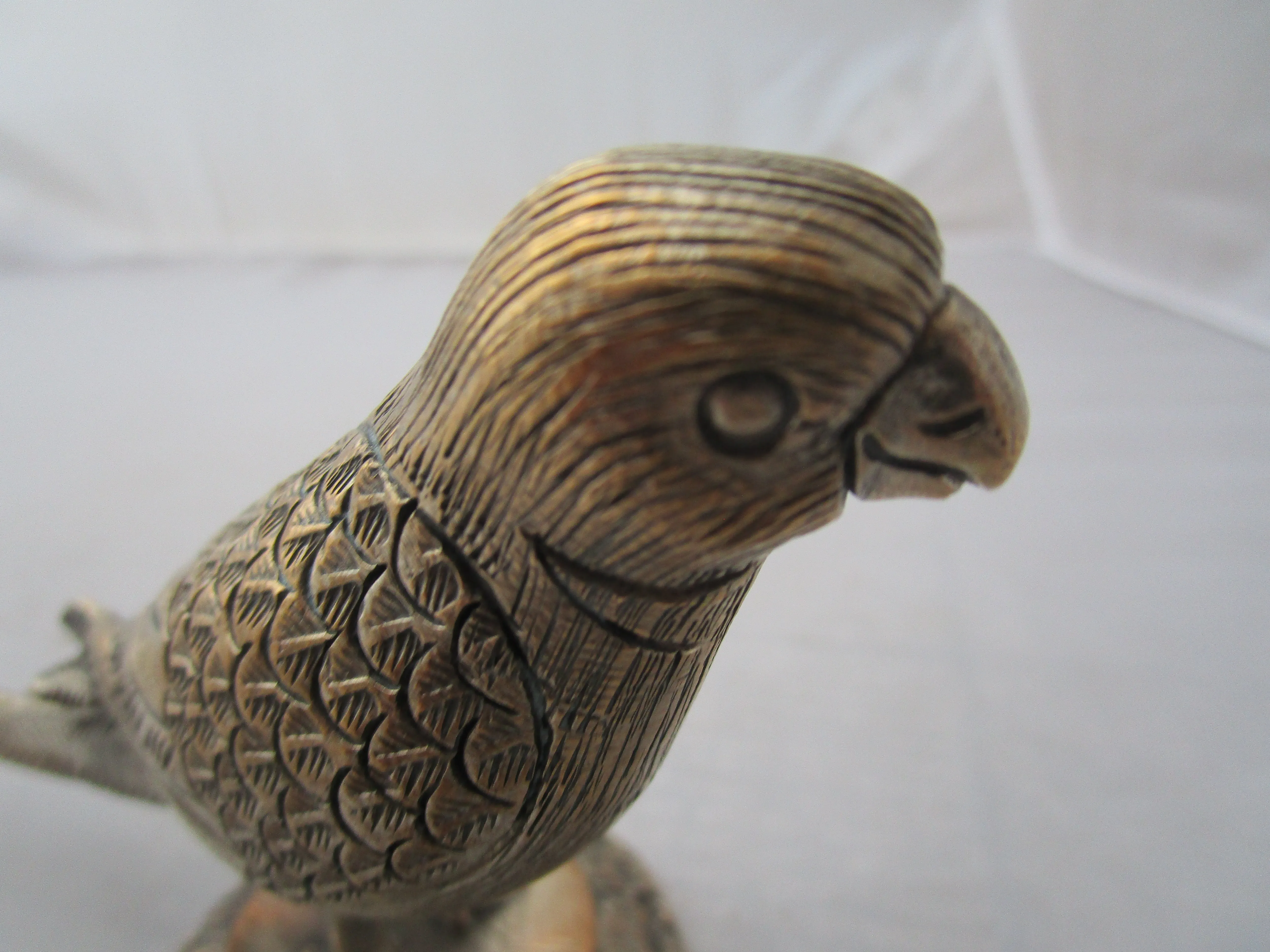 White Metal Parakeet Figurine Paperweight Vintage Mid Century c1960