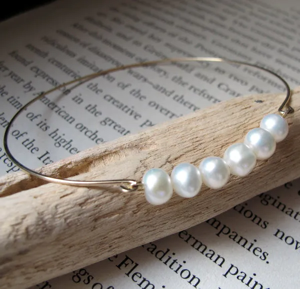 White Pearl Bangle - Gold Cuff