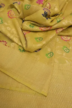 Yellow Color Pure Tussar Georgette Banarasi Saree with Meenakari Work